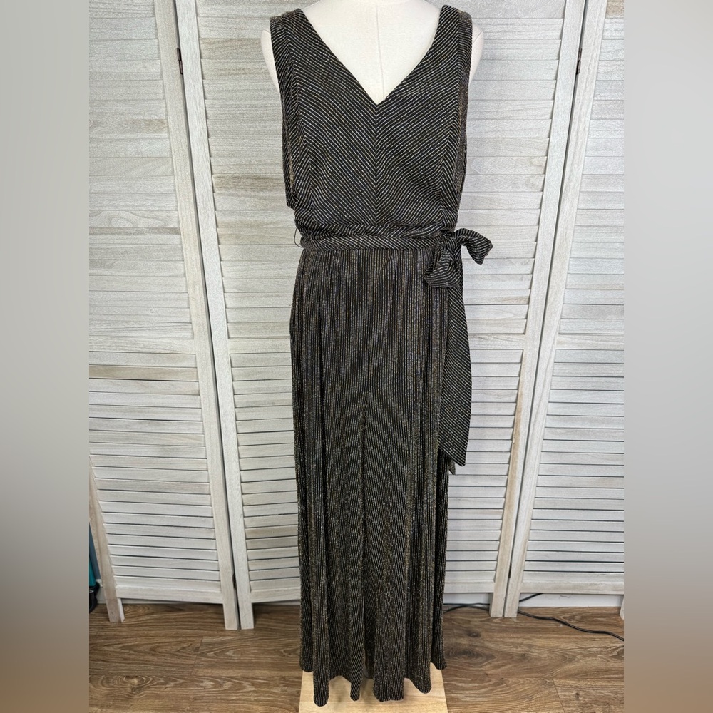 TORRID  Sleeveless Wide Leg Jumpsuit Black w Silver & Gold Glitter Pinstripes-1X